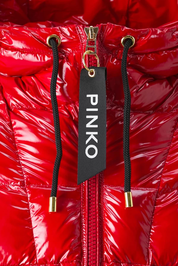 abrigo plumas pinko acolchado charol rojo