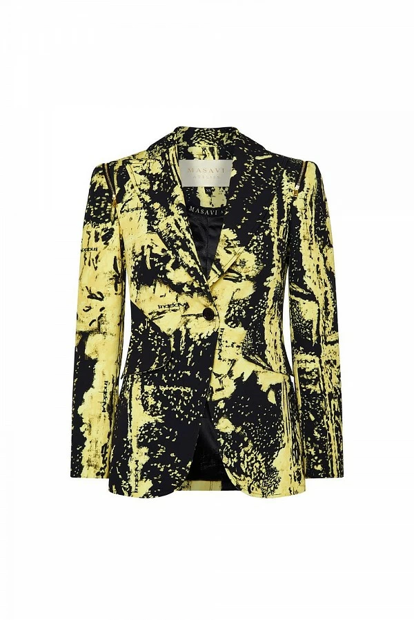 blazer masavi cremalleras hombro estampado amarillo y negro