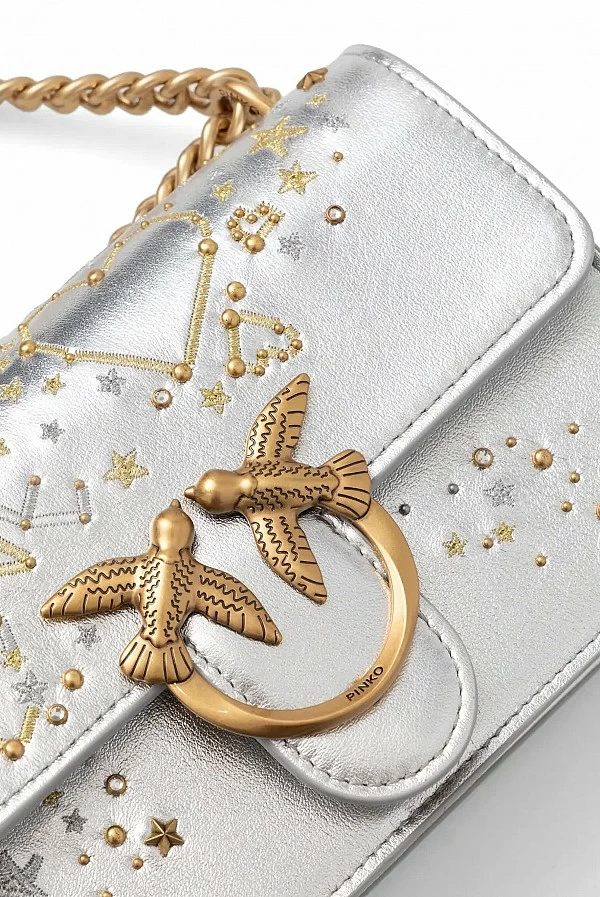 Bolso love pinko corazon y estrellas plateado