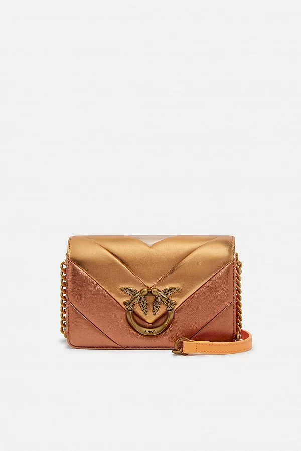 Bolso pinko love clip mini metalizado dorado