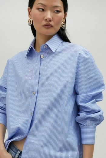 Camisa rayas azul con strass Lola Casademunt