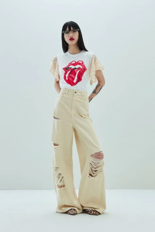 camiseta blanca aniye by mangas pailettes  rolling stone