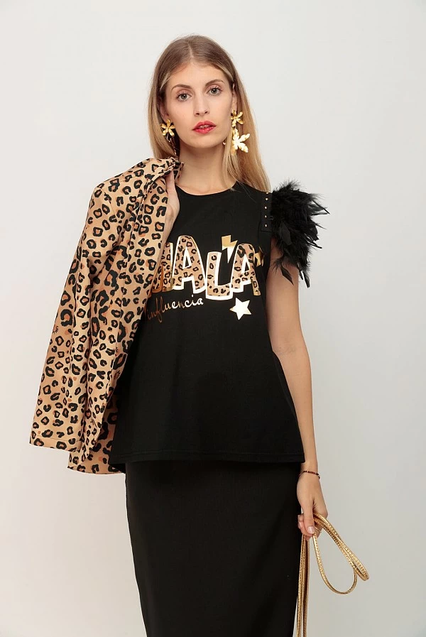 Camiseta chill & buy Plumas Mala Leopard