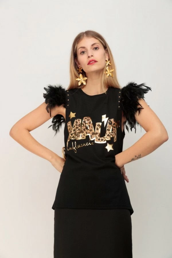 Camiseta chill & buy Plumas Mala Leopard