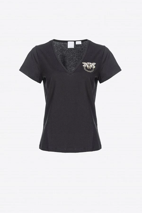 Camiseta escote de pico logotipo brillante love birds pinko