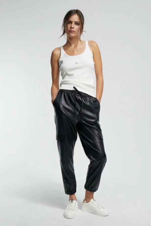 pantalon lola casademunt cargo ecopiel negro