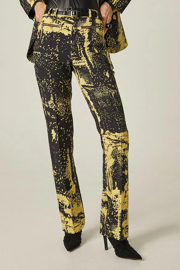 pantalon masavi cremalleras estampado amarillo y negro