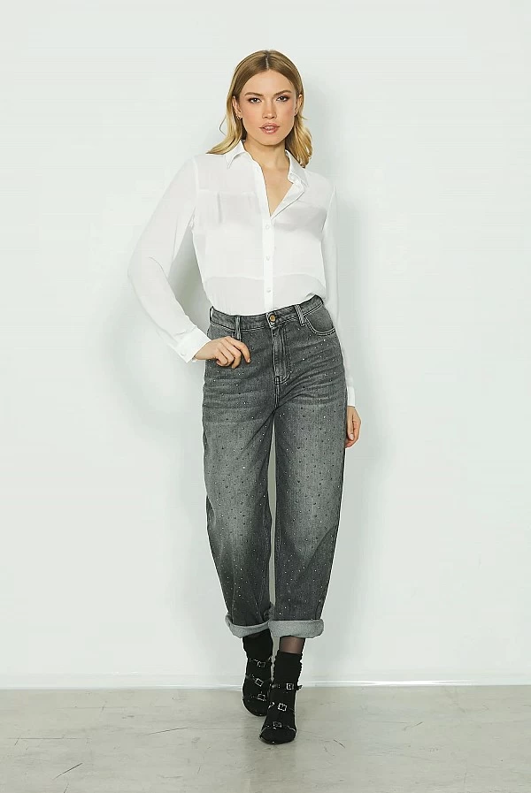 pantalon tejano relish gris con piedras strass