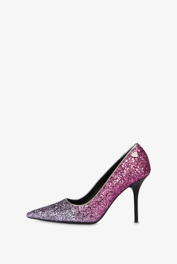 stiletto glitter rosa y purpura Love Moschino