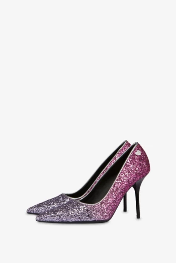 stiletto glitter rosa y purpura Love Moschino