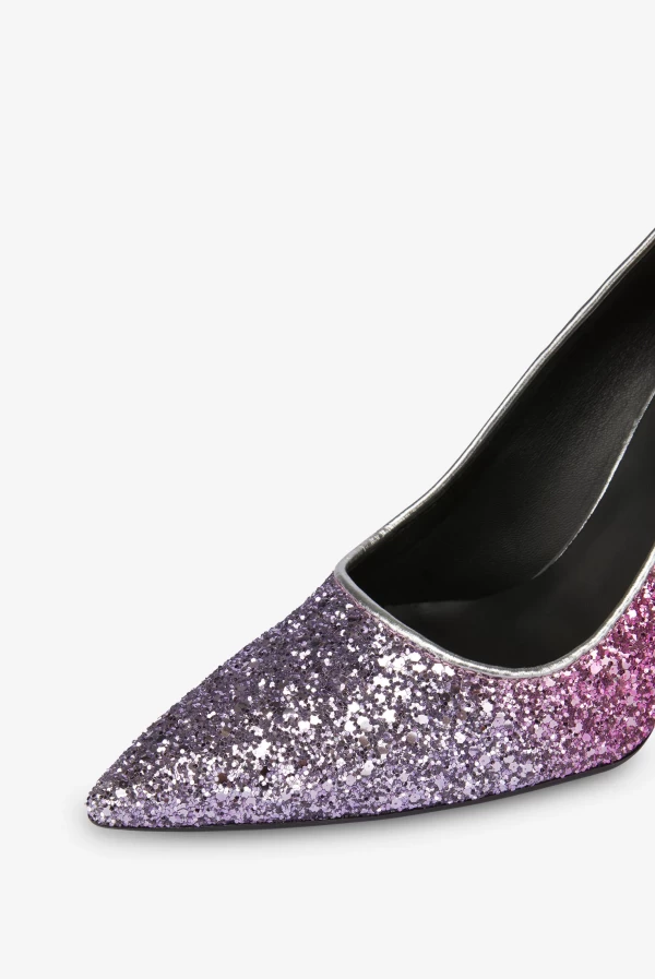 stiletto glitter rosa y purpura Love Moschino