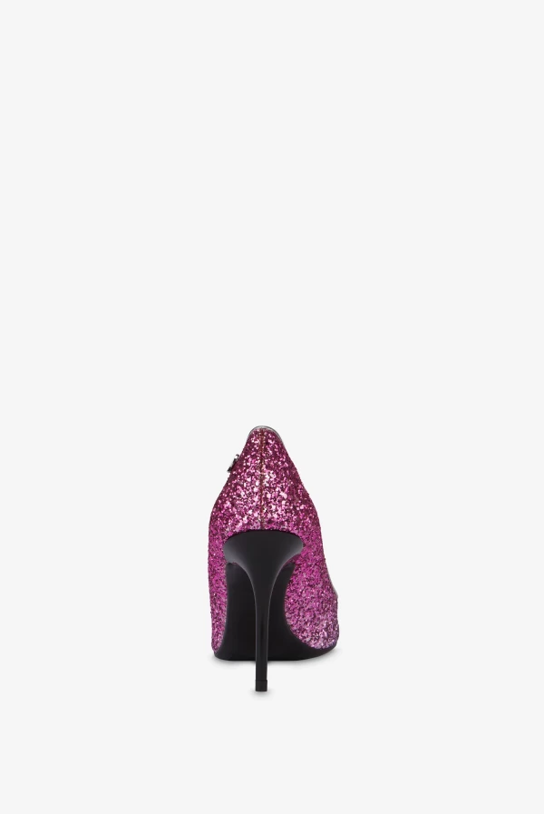 stiletto glitter rosa y purpura Love Moschino