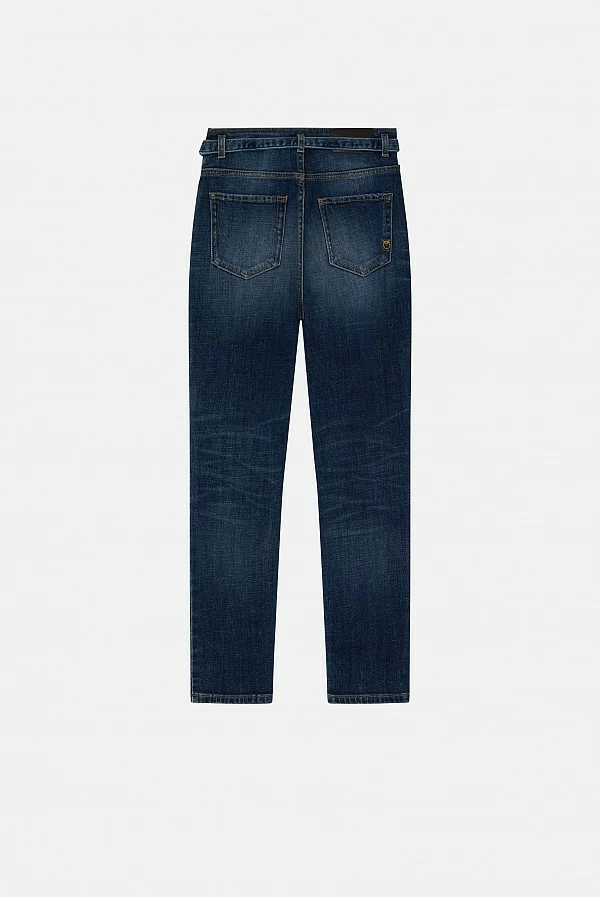 Vaqueros skinny de denim azul oscuro pinko cinturon love birds