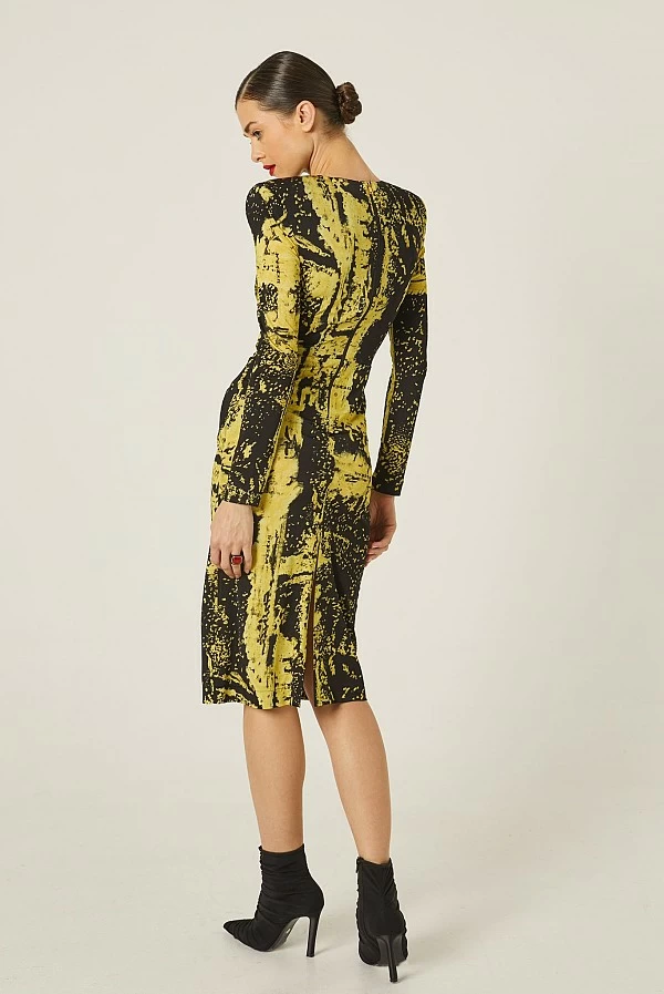 vestido midi masavi giotto licra estampaso amarillo y negro