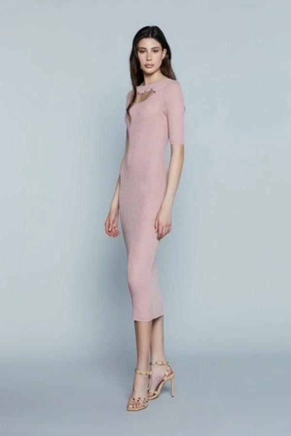 Vestido relish midi punto lurex rosa