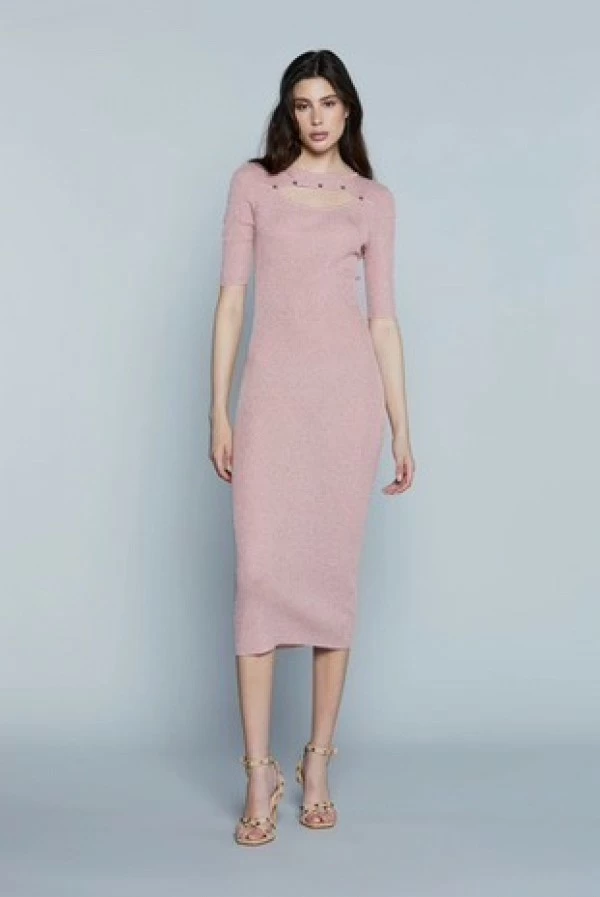 Vestido relish midi punto lurex rosa